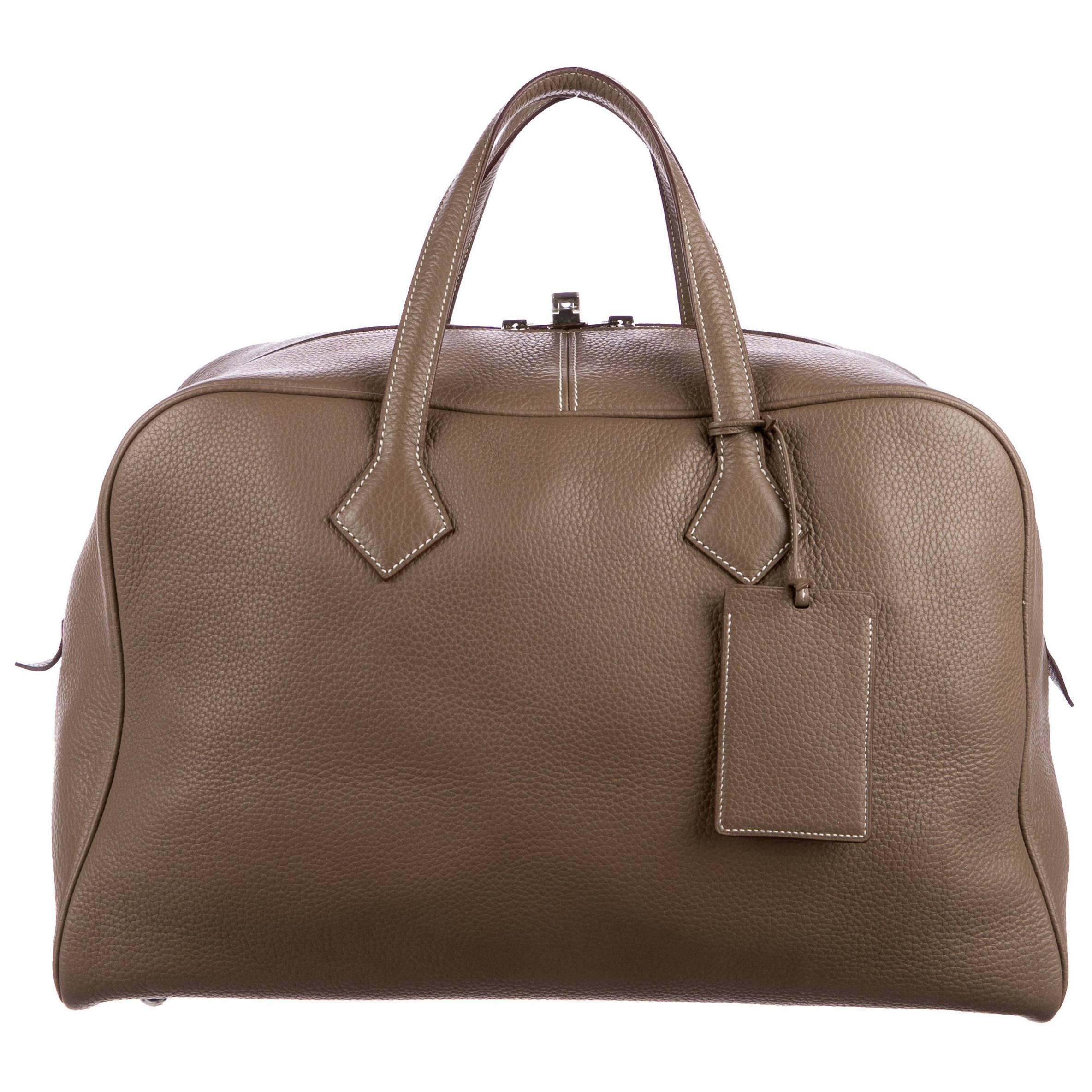 Hermes New Leather Men's Carryall Travel Weekender Duffle Tote Handle Tote Bag