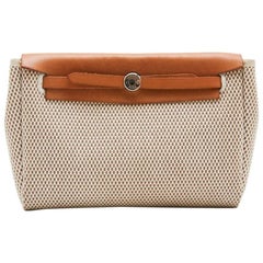 HERMES 'Herbag' Bag in Black, Beige and Off-White Two-tone Canvas