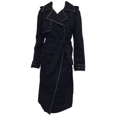  Chanel Black Embroidered Diamond Quilted Raincoat w/ Chanel Chain Link Trim
