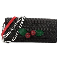 Miu Miu Continental Chain Wallet Embellished Matelasse Leather