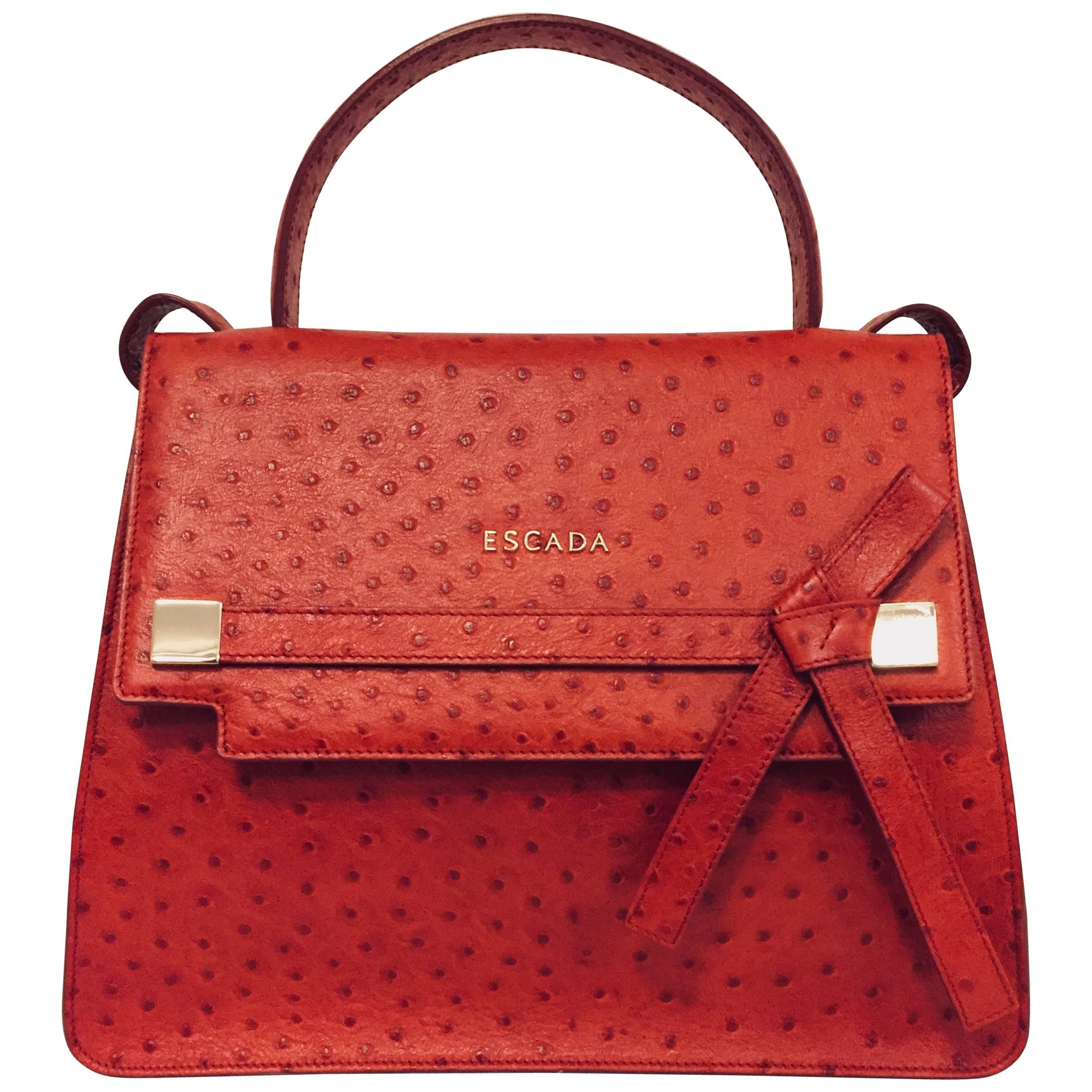 Exceptional Escada Cherry Embossed Ostrich Structured Leather Exceptional Escada Cherry Embossed Ostrich Structured Leather Handbag For At 1stdibs