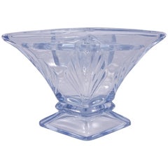 Bagley 1930s Blue Art Deco Pressed Glass Vase with Frog