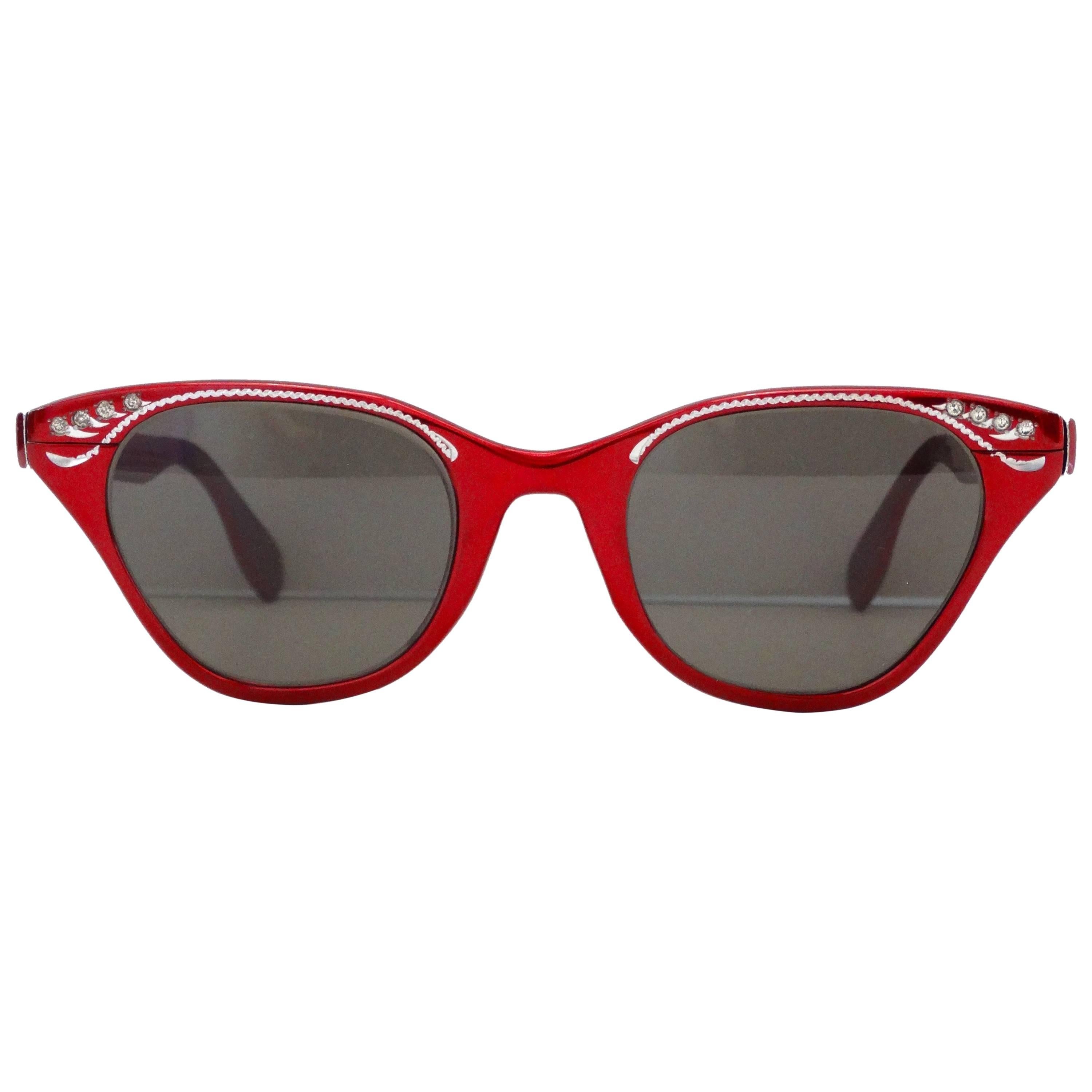 Tura Metallic Red Cat Eye Sunglasses, 1960s  