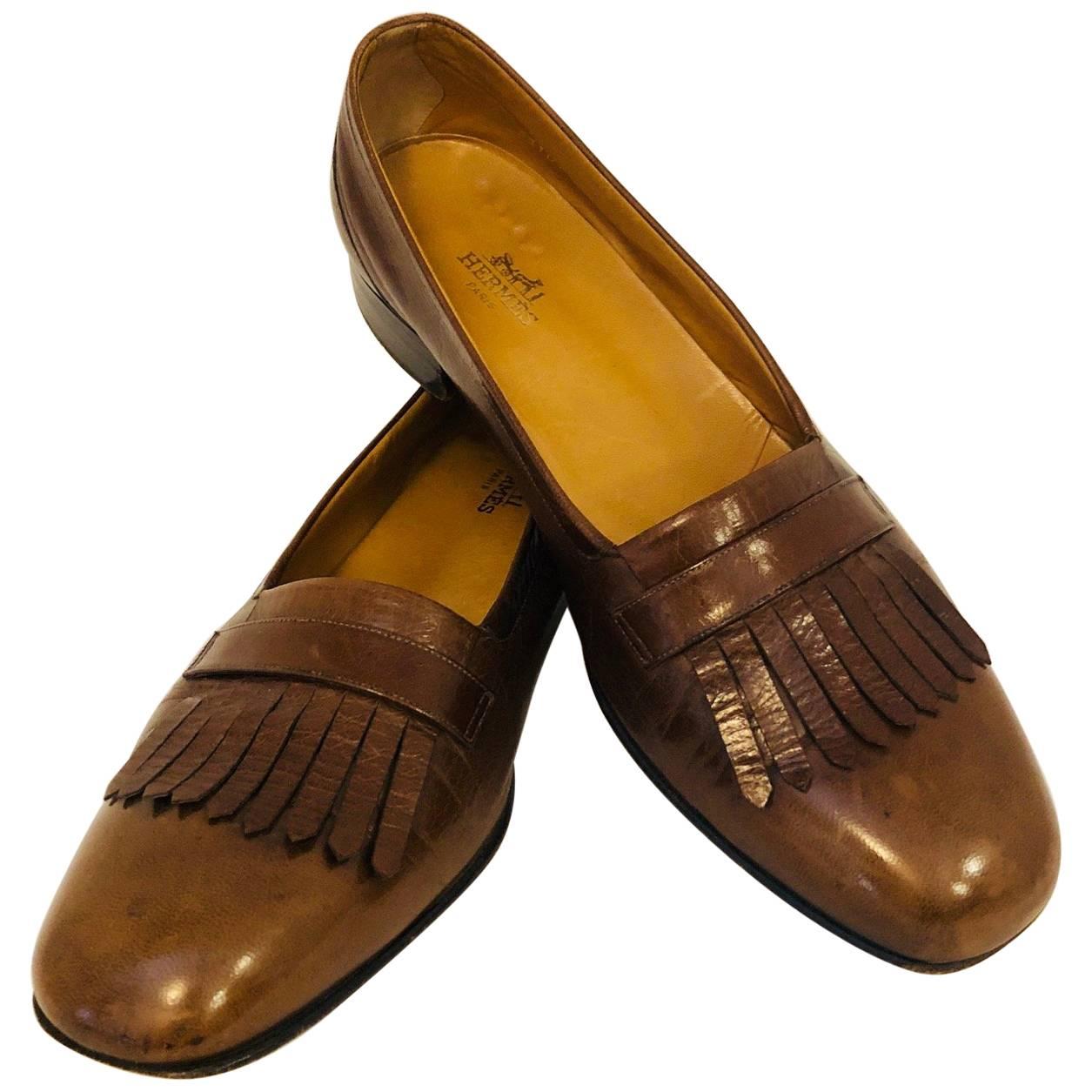 Men's Vintage Hermes Classic Kiltie Shoe in Cognac, Sz 11 1/2