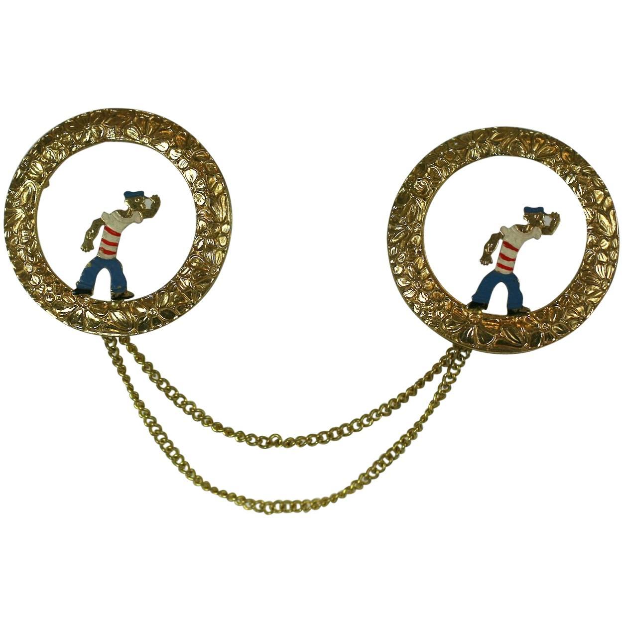  Twin Popeye Character Swag Brooches For Sale