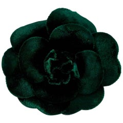 Chanel Green Velvet Camellia Flower Brooch Pim with Box