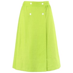 COURREGES Hyperbole c.1970's Lime Green Snap Front Tea Length Wrap Skirt 