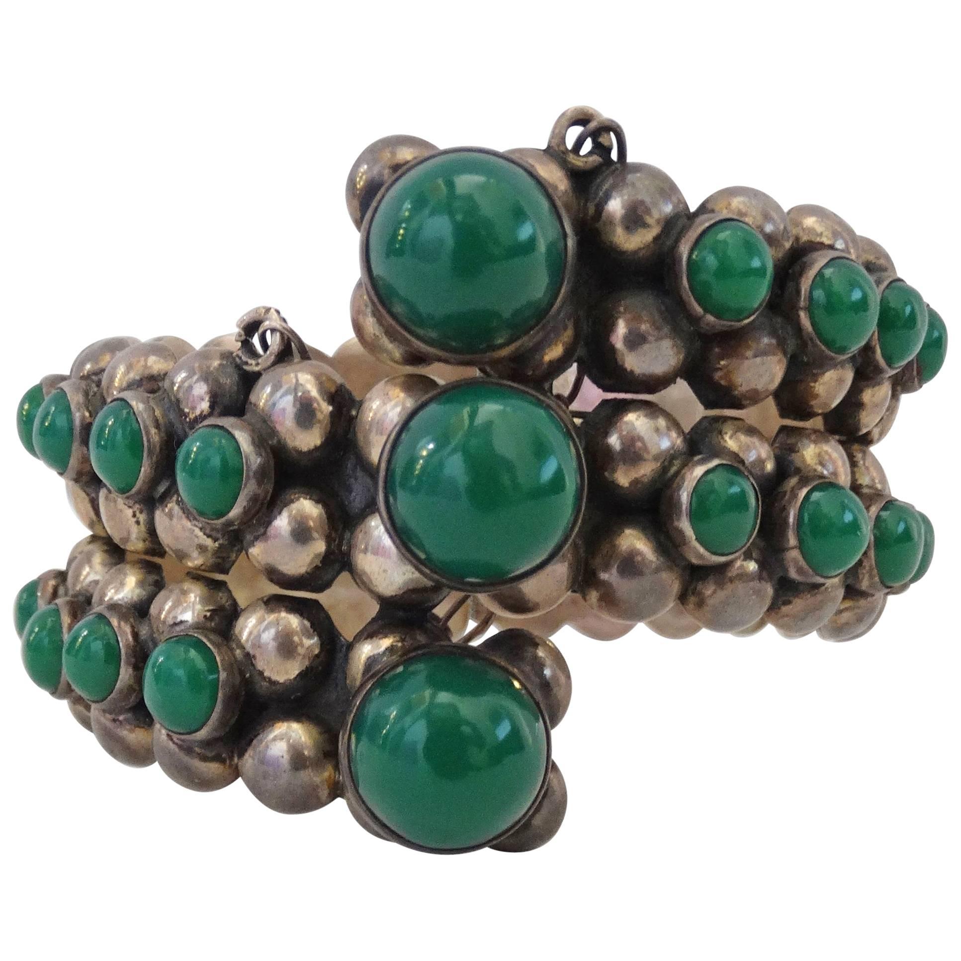 Gonzalo Moreno Vintage Sterling Silver and Jade Cuff 