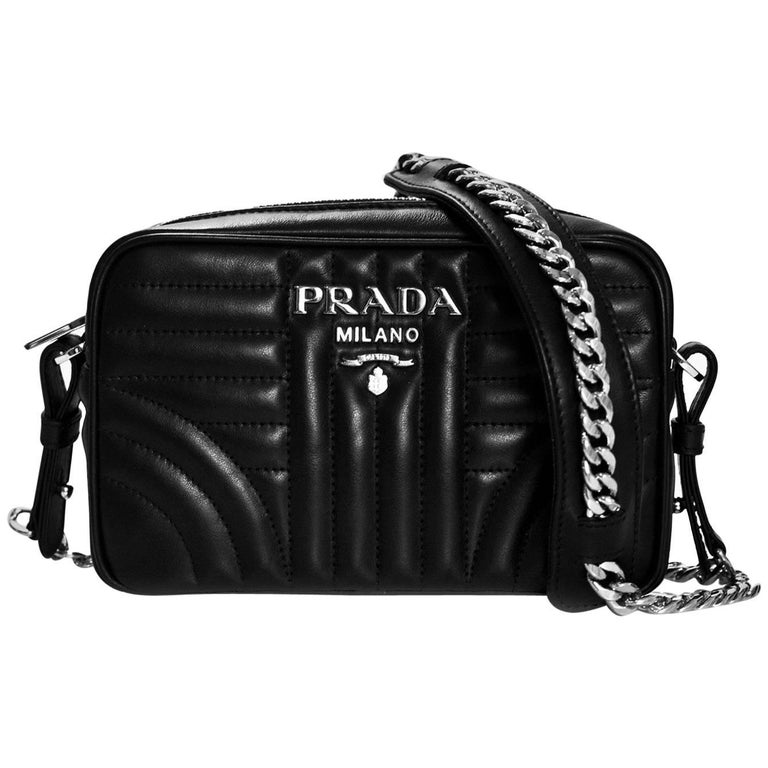 Prada Black Quilted Leather Crossbody Bag with Box For Sale at 1stDibs