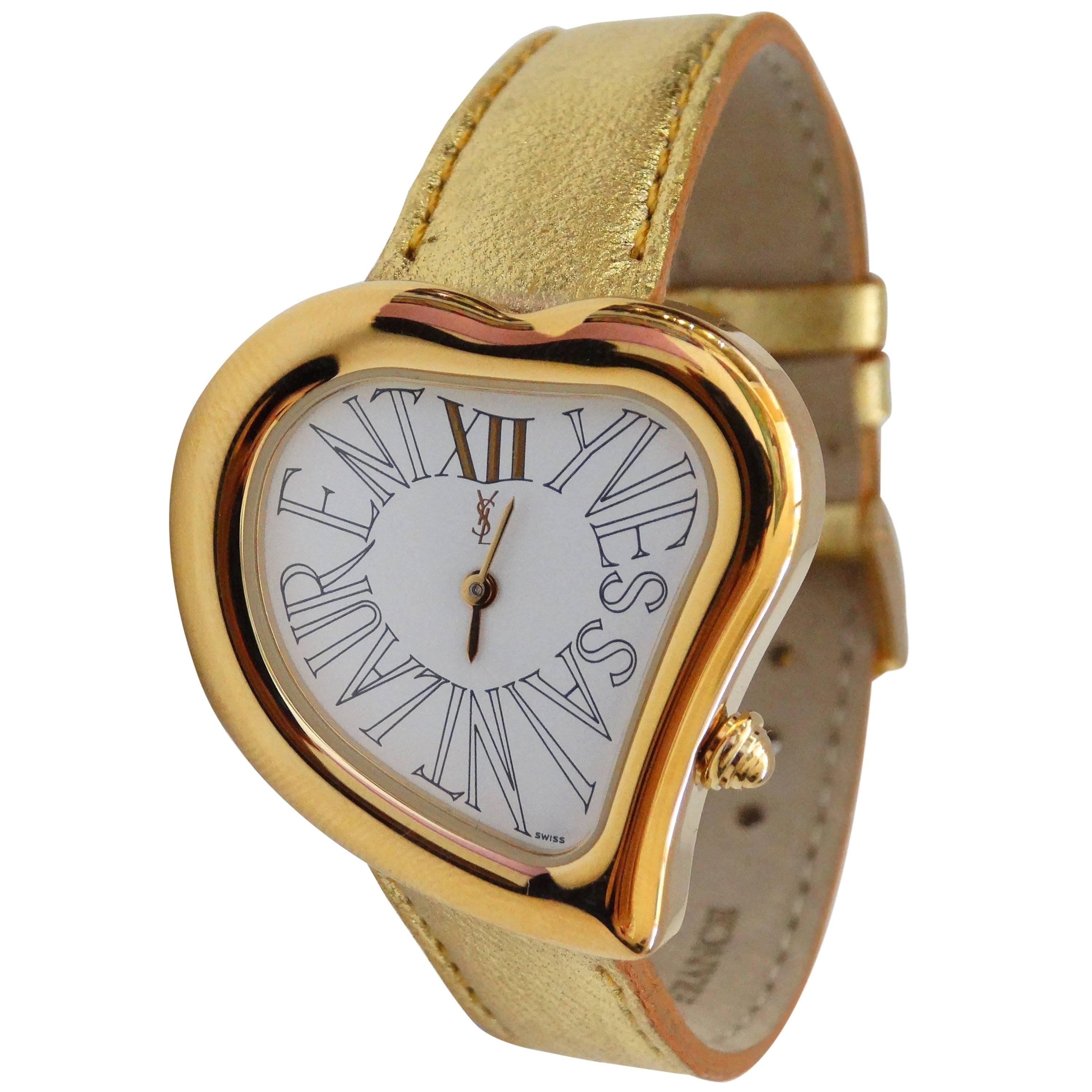 Yves Saint Laurent Heart Shaped Gold Watch, 1980s  