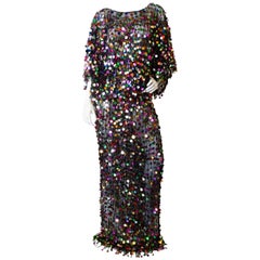 Rainbow Sequin Mesh Knit Gown, 1980s 