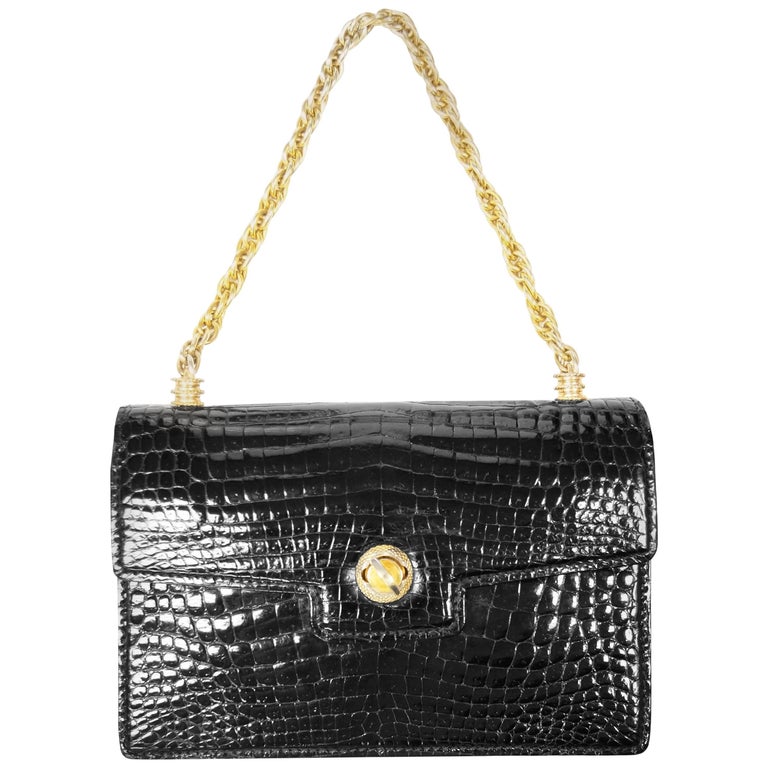 Gucci Black Crocodile Chain and Turn Lock Purse, 1960s For Sale at 1stDibs  | gucci black crocodile bag, crocodile gucci bag, 1960s gucci bag