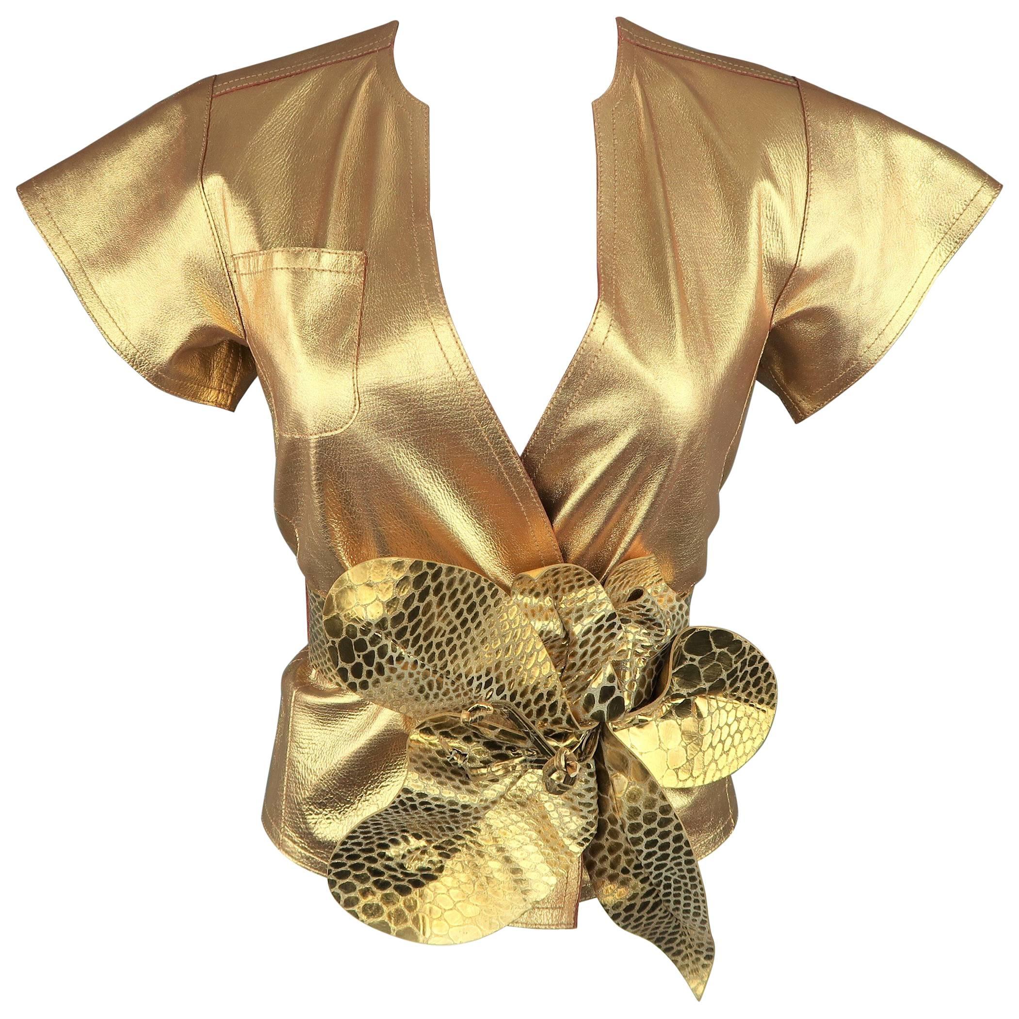 Marc Jacobs Gold Leather Wrap Flower Belt Blouse Top, Spring 2011 Runway 