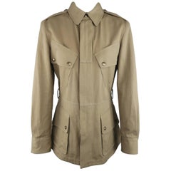 Ralph Lauren Olive Cotton Canvas Hidden Placket Collared Safari Jacket