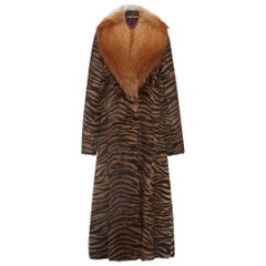 Retro New $16000 Roberto Cavalli Runway Arctic Fox Rabbit Tiger Print Long Coat It. 42