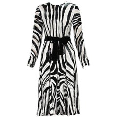 New Tom Ford Fur-Like Zebra Print Semi-Sheer Belted Shimmer Pleated Dress It 38