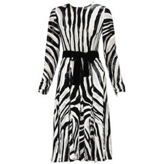 New Tom Ford Fur-Like Zebra Print Semi-Sheer Belted Shimmer Pleated Dress It 38 