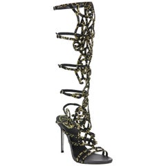 New Rene Caovilla Knee-High Swarovski Beaded Gladiator Sandals It 36 - US 6