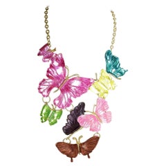 Multi-Color Enamel Butterfly Bib Necklace