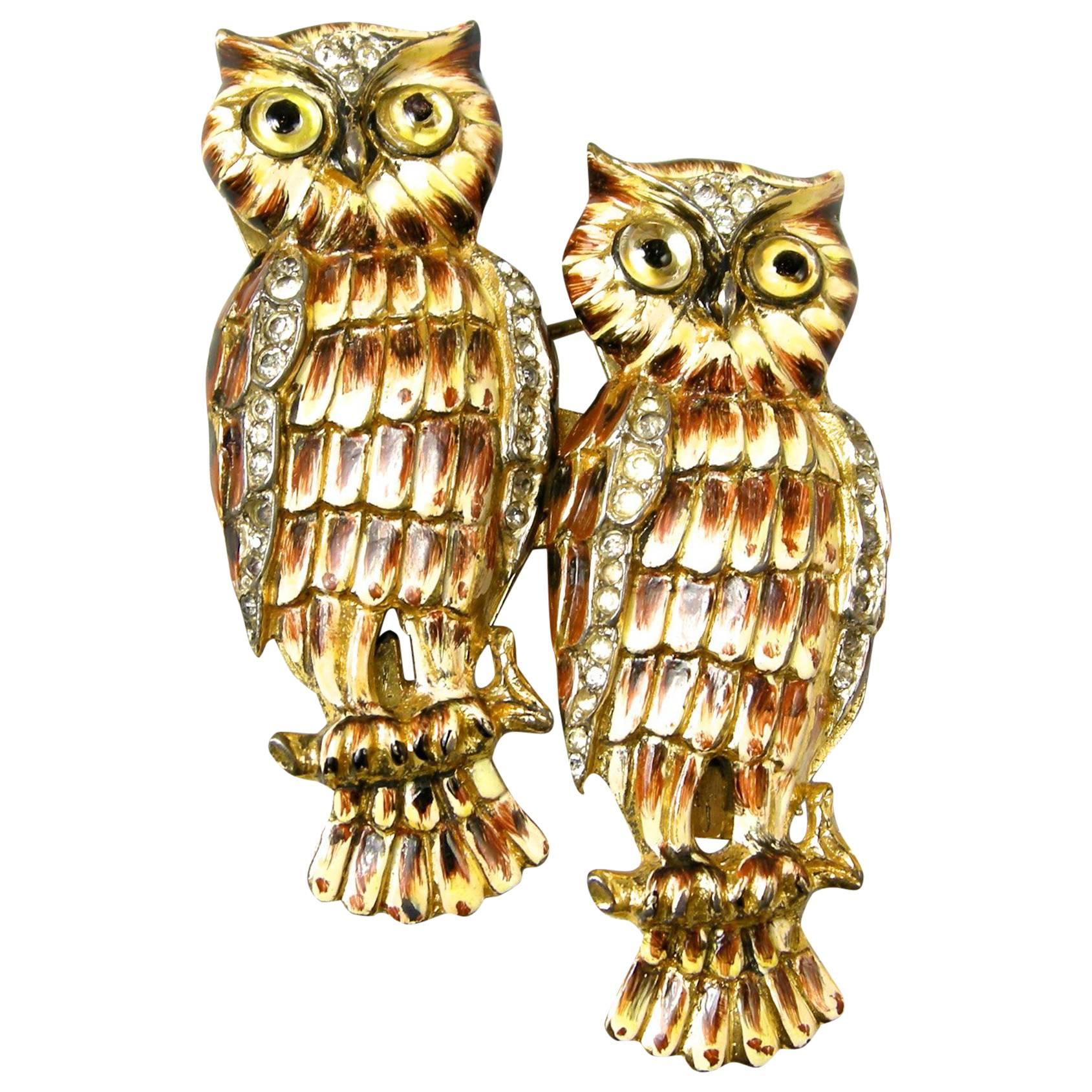 Rare Coro Craft Owl Duette Fur Clip/Brooch