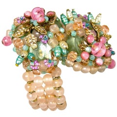 Vintage Rare Early Miriam Haskell Pink Pastel Glass Floral Wrap Bracelet