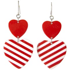 Wonderful Double Heart Candy Cane Heart Pierced Earrings