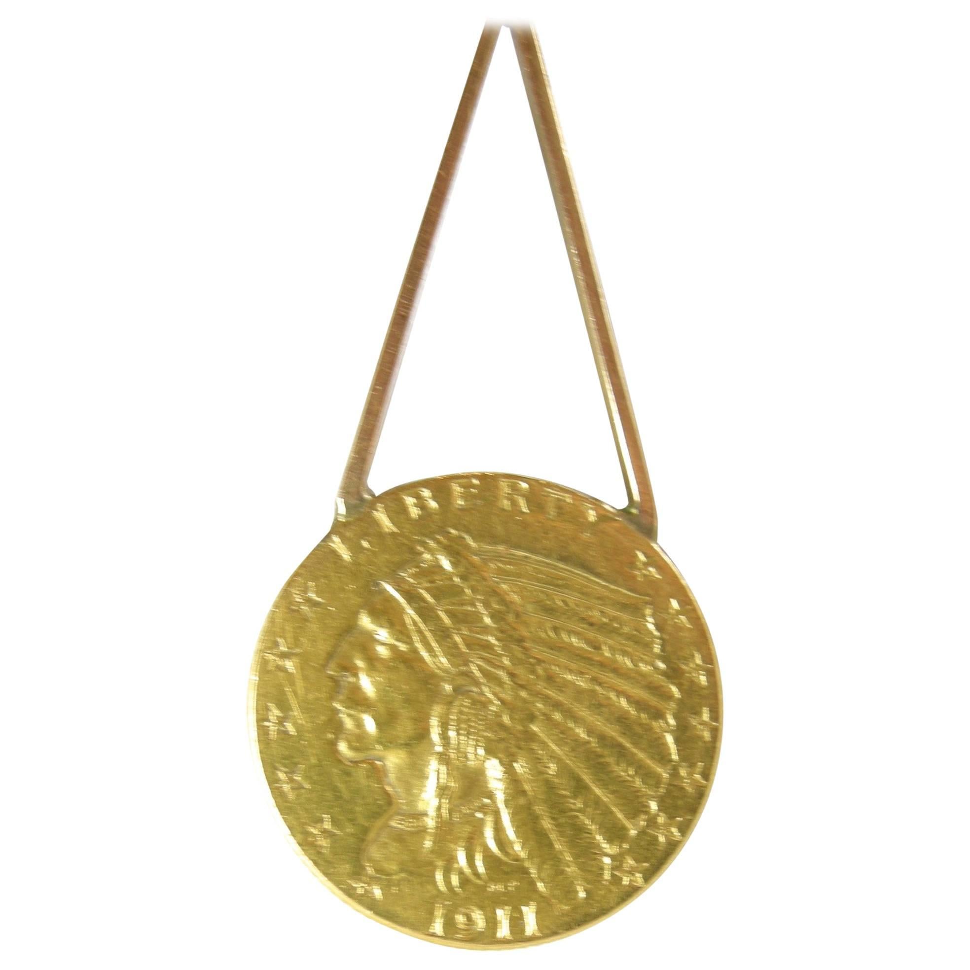 Antique 1911 22 Karat Gold Indian Head Penny Pendant Necklace