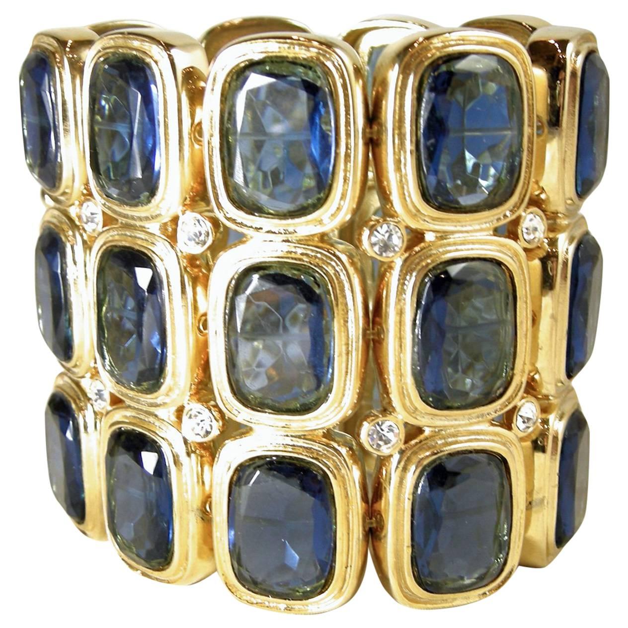 Kenneth Jay Lane Blue Rhinestone Stretch Bracelet