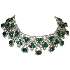 Vintage Prototype Kenneth Jay Lane Green Cabochon Rhinestone Choker Necklace