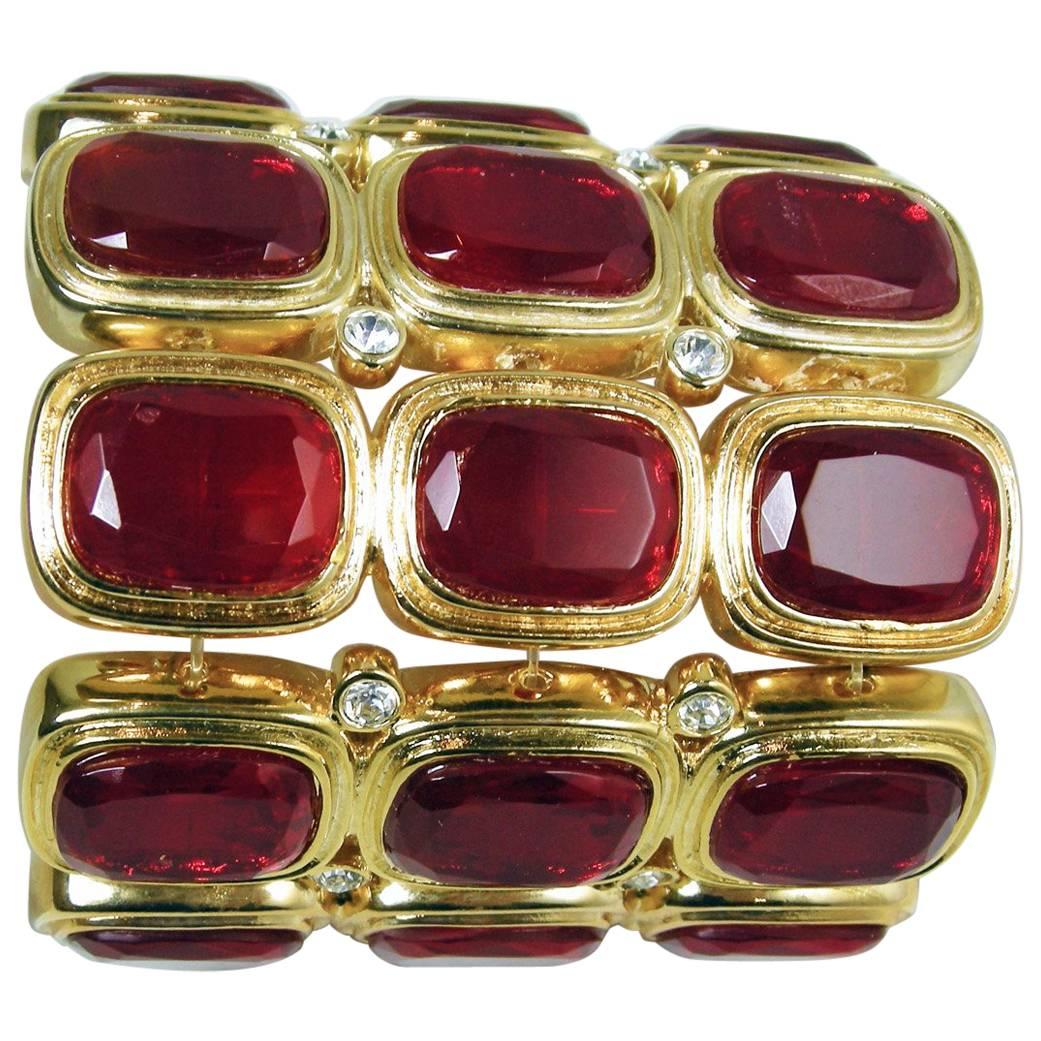 Collectible Kenneth Jay Lane Red Rhinestone Stretch Bracelet For Sale