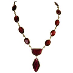 Vintage 1930s Czech Rose Glass Drop Necklace
