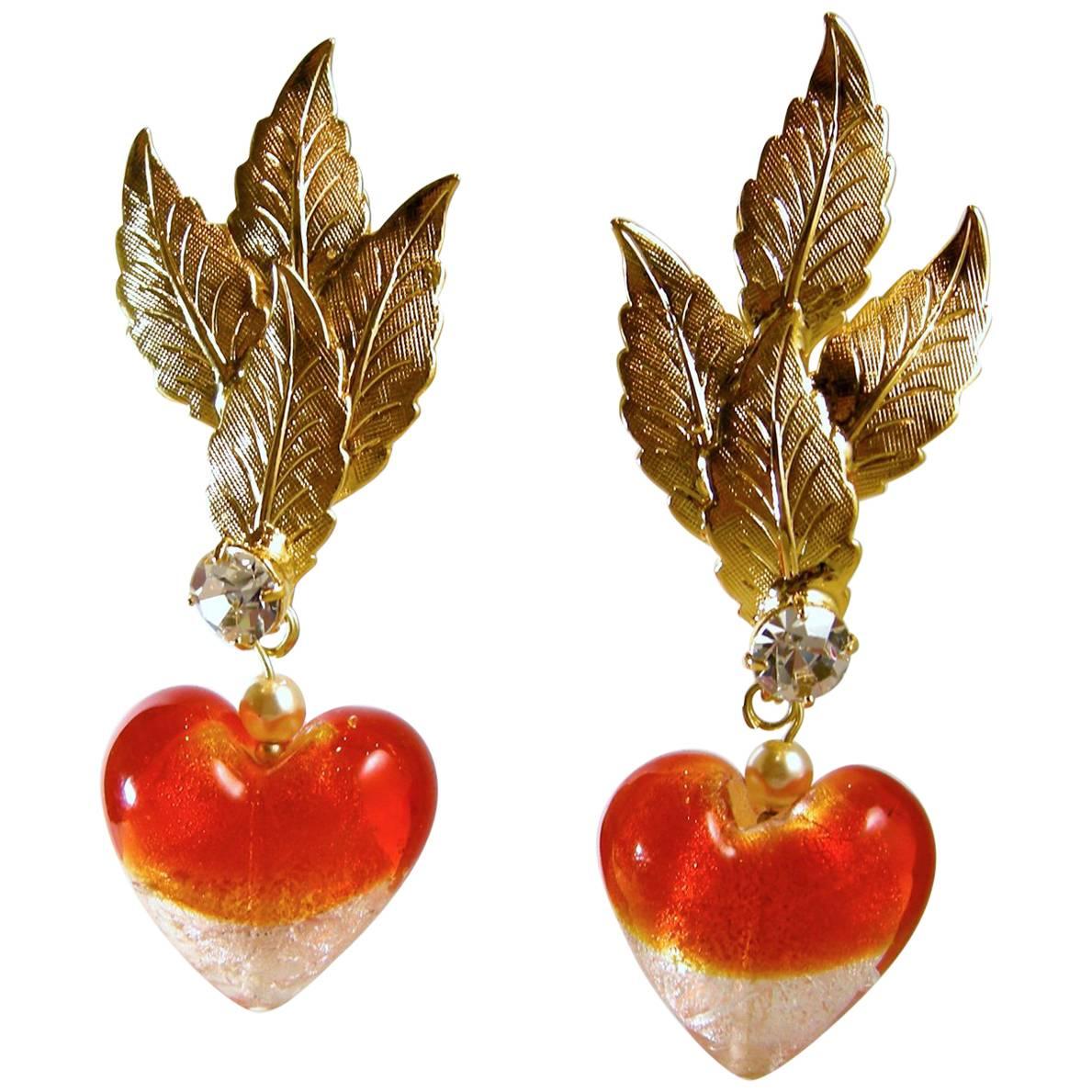 Robert Sorrell One-Of-A-Kind Red Heart Drop Earrings
