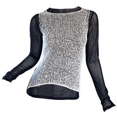 Gianfranco Ferre Black and White Semi Sheer Vintage Long Sleeve Shirt, 1990s