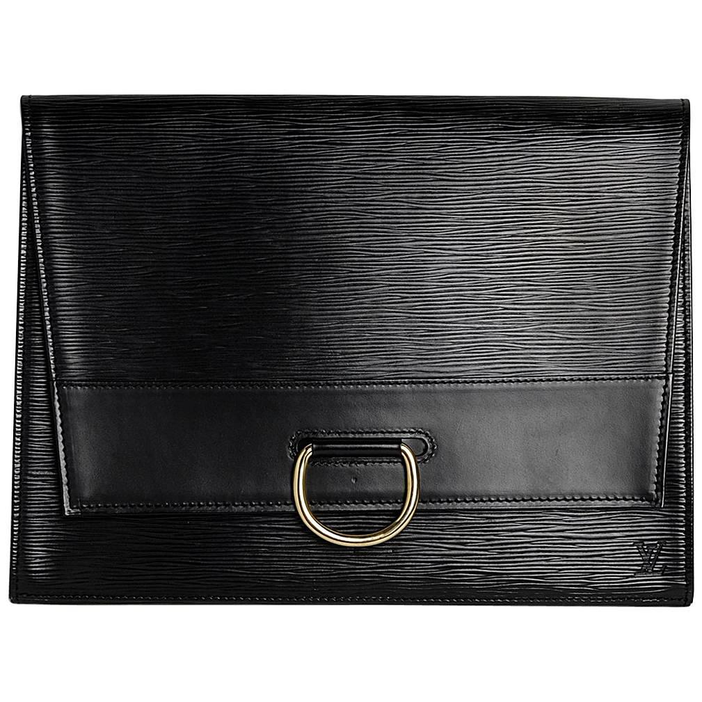 Louis Vuitton Black Epi Woman Clutch With Flap and Brass Lock