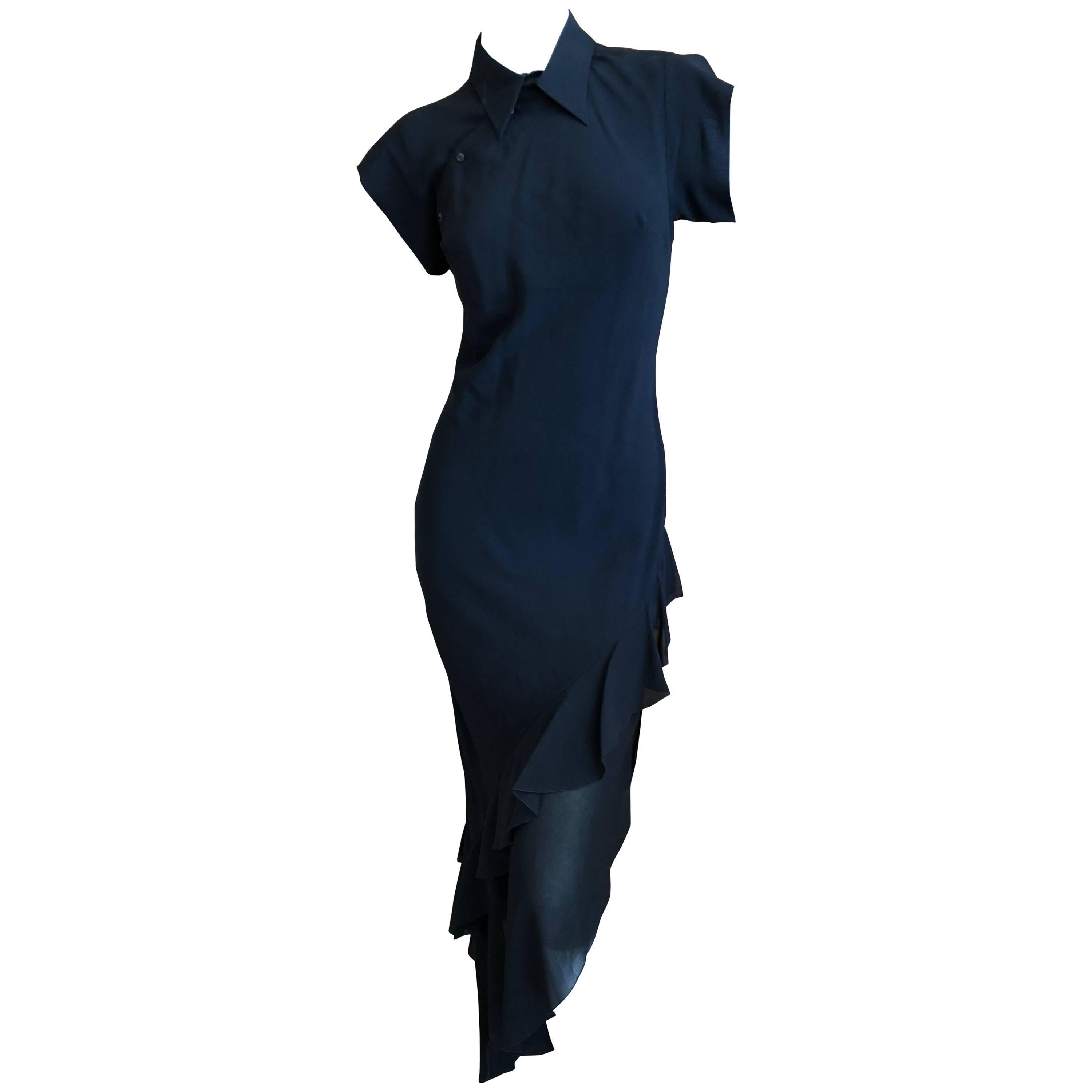 John Galliano Vintage 90's Label Black Silk Cheongsam Style Evening Dress  For Sale