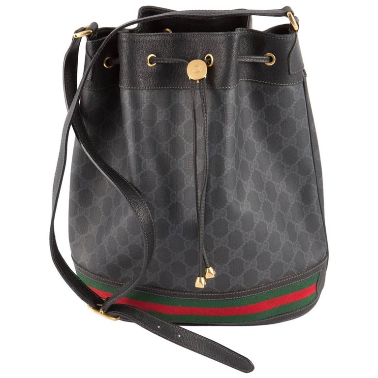 1980s Gucci Black Canvas Bucket Bag For Sale at 1stdibs