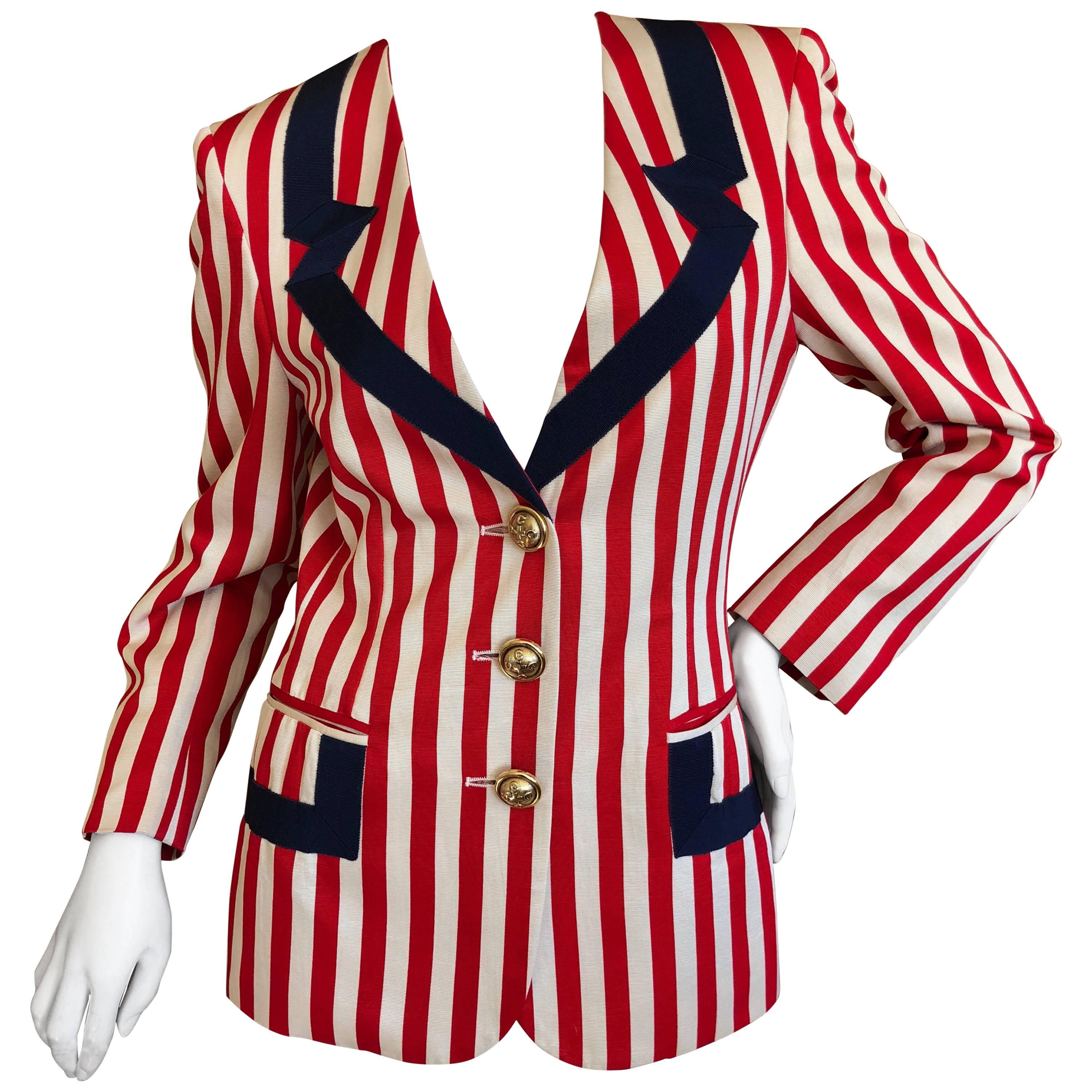 Moschino Vintage Cheap & Chic Red White and Blue Tromp l'oeil Grosgrain Jacket For Sale