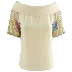 Chloe Vintage Beige Sequin Beaded Silk Top, 1970s 