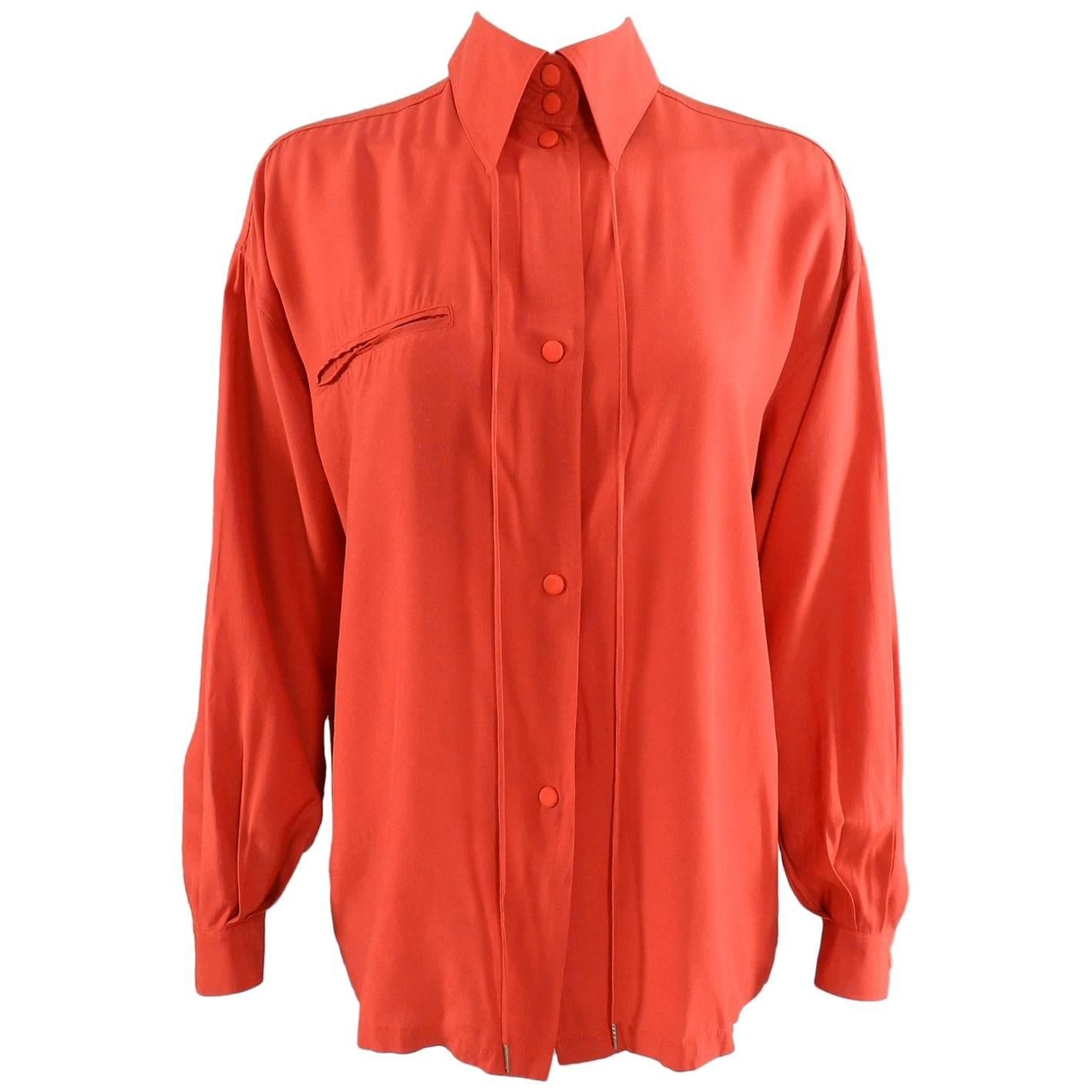 Claude Montana 1980's Orange Shirt with String Collar
