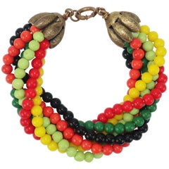 1950's Multi Strand Colorful Glass Bead Bracelet