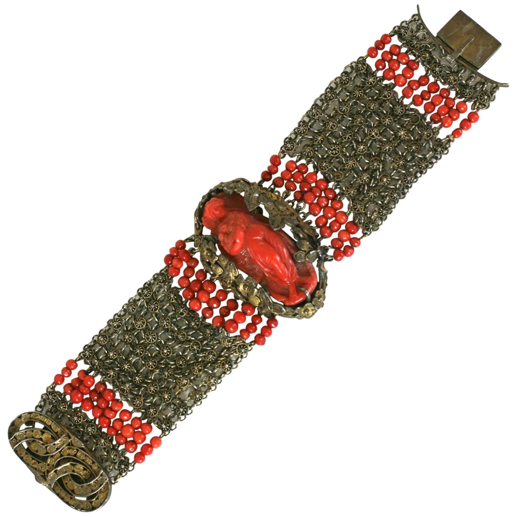 Elaborate Victorian Coral Bracelet For Sale