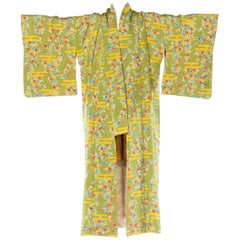 Mid-Century Vintage Japanese Kimono with Flowers and Birds