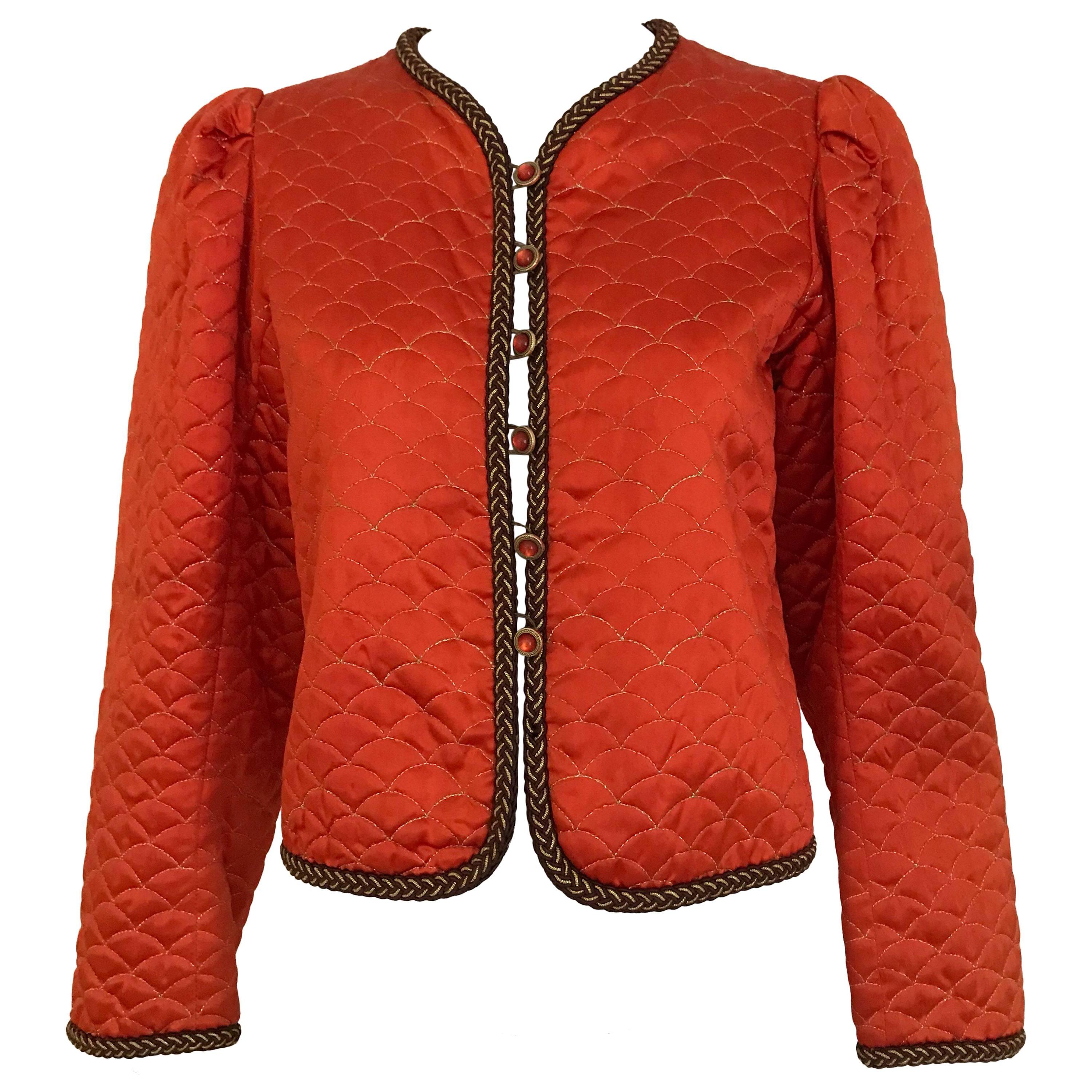 Vintage Saint Laurent Mandarin Orange Silk Jacket 1980s 
