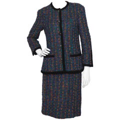 A Fabulous 1970s Vintage Chanel Bouclé Skirt Suit W. Logo Buttons S