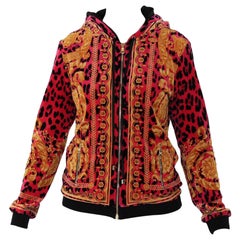 New Versace Barocco Animalier Velvet Hoodie Jacket 