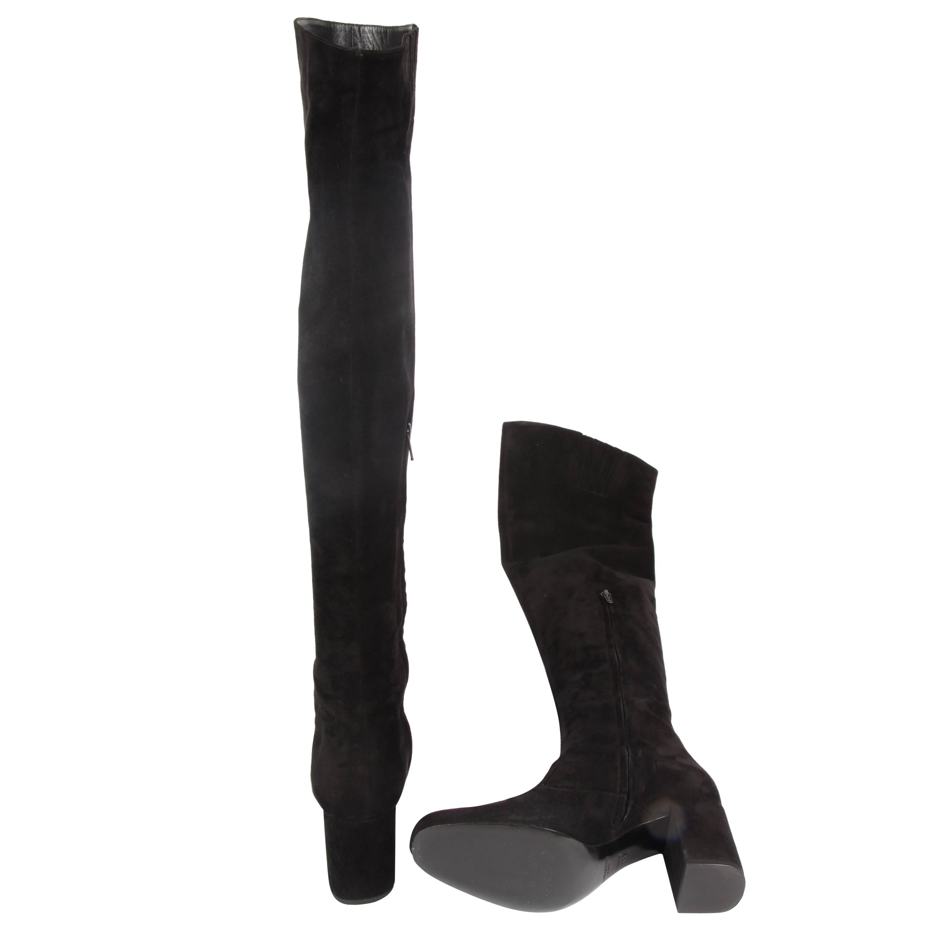 Saint Laurent Overknee Boots Suede - black For Sale