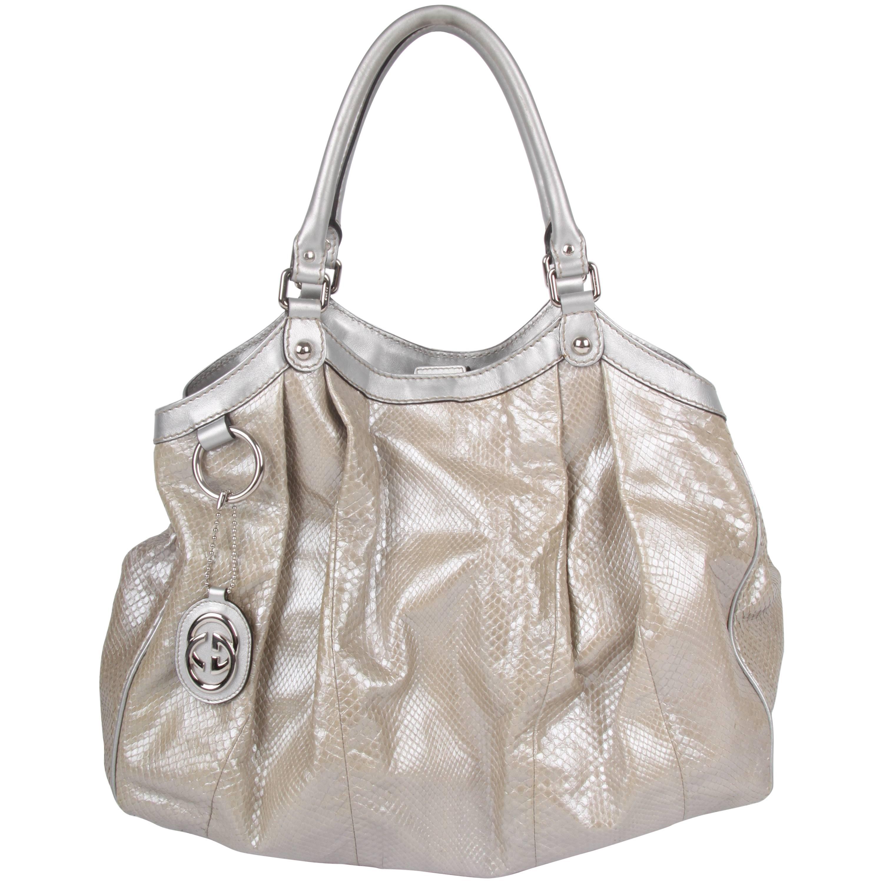 Gucci Sukey Tote Bag Python Large - silver For Sale