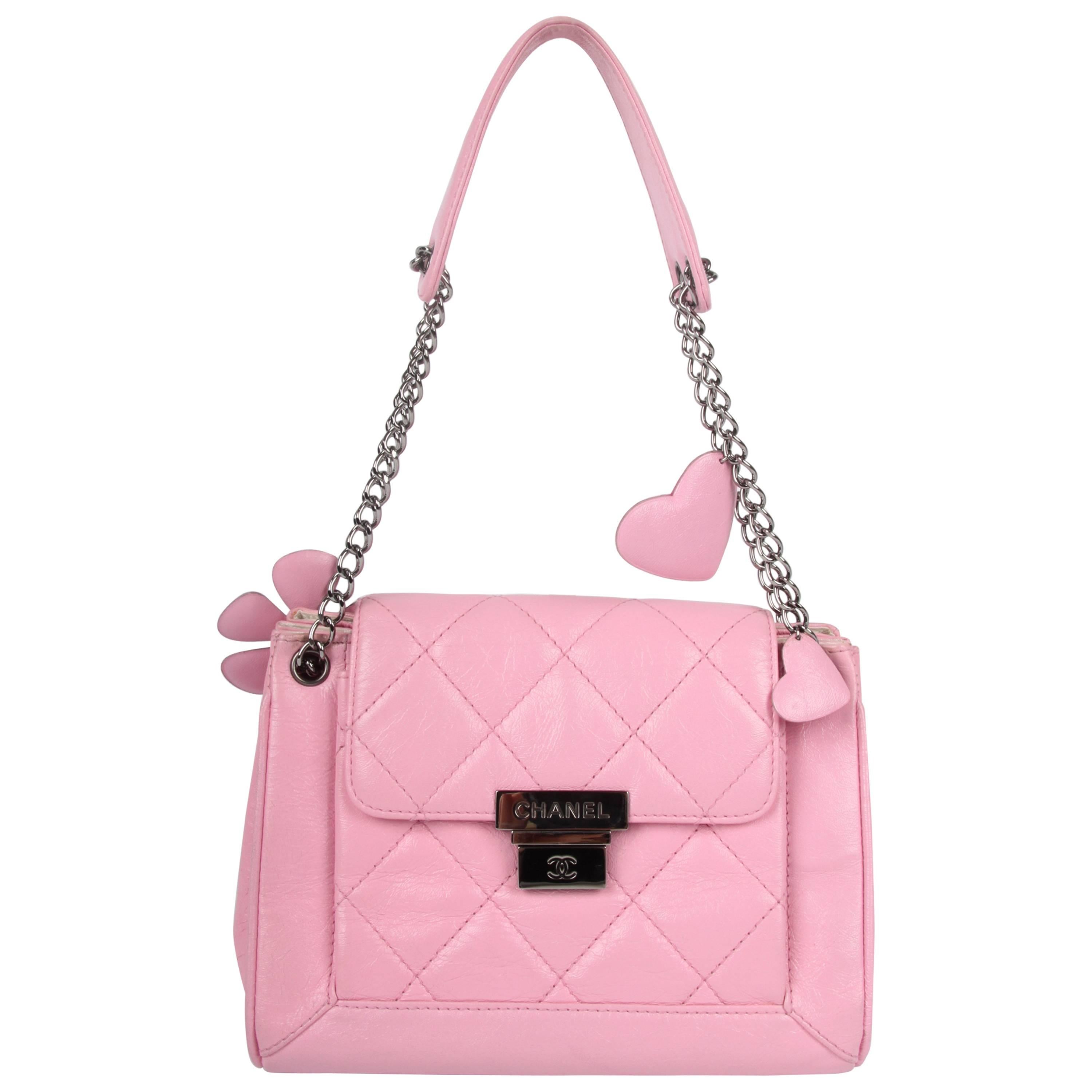 Chanel Quilted Bag Flower & Hearts - pink For Sale