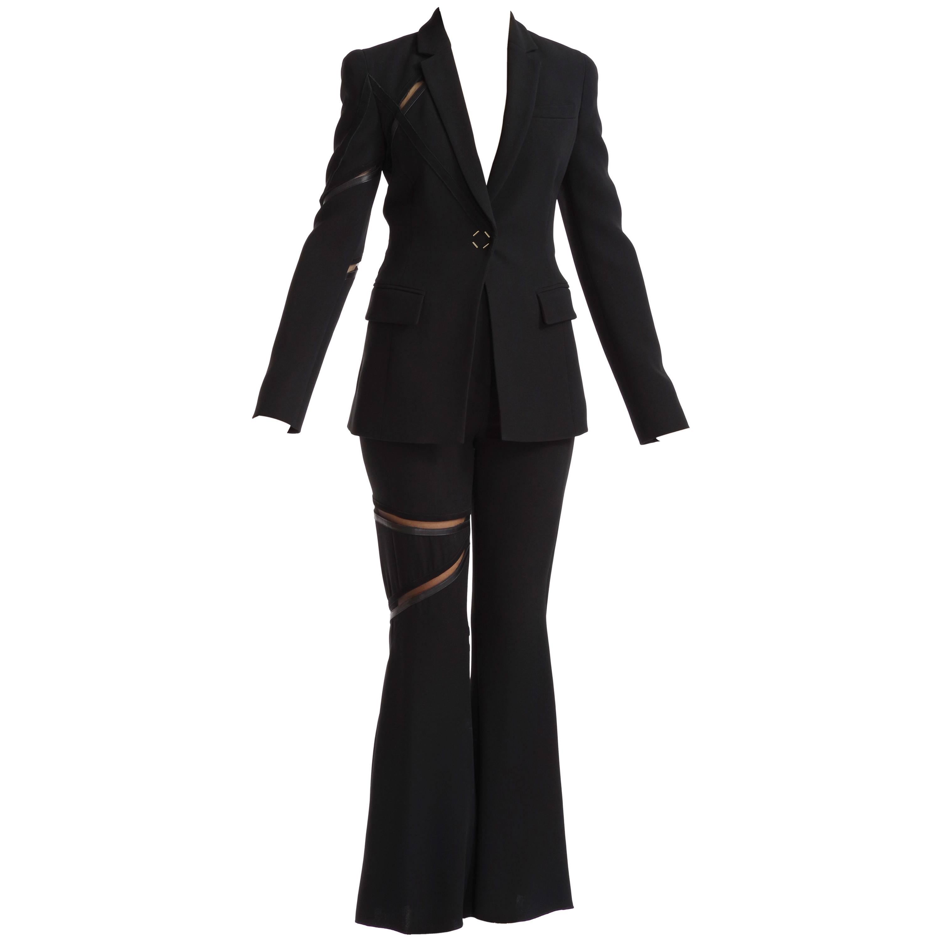 Versace Black 100% Silk Flared Leg Pant Suit
