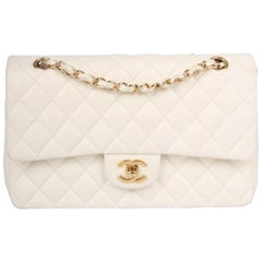 Chanel 2.55 Medium Classic Double Flap Bag - ivory white/gold at